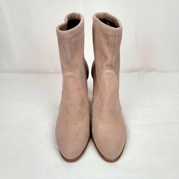Stuart Weitzman Highland Nude Stretch Suede Block Heels Annkle Boots size 7.5 M - Picture 4 of 10